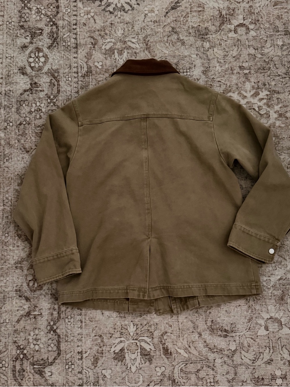 Women's Olive Utility Jacket with Brown Corduroy Collar - Picture 4 of 5